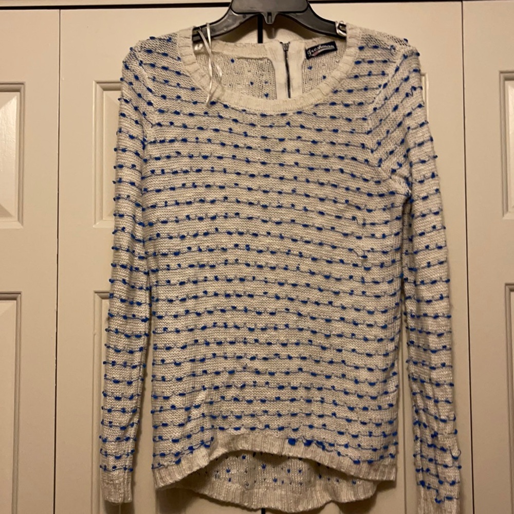 White and blue sweater